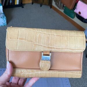 EUC Brighton tan leather organizer clutch purse.